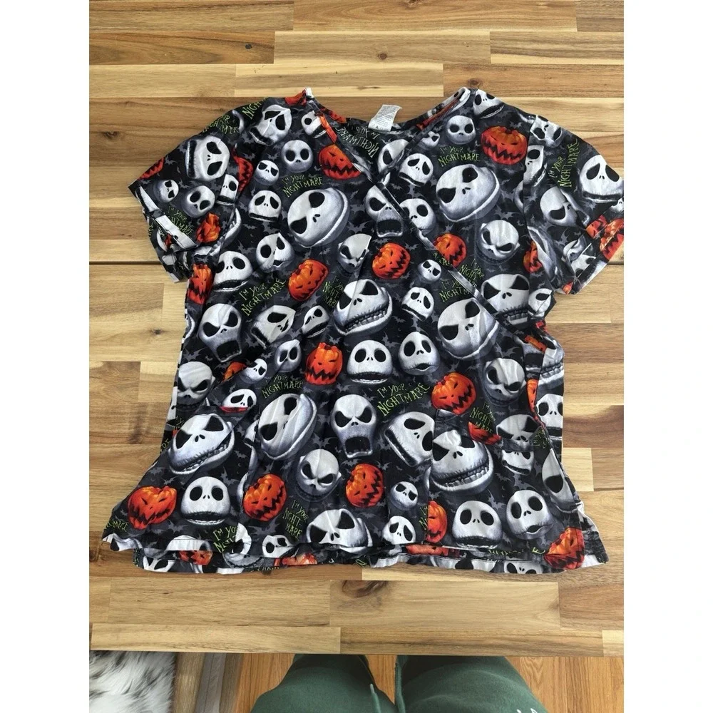 Disney Jack Skellington Nightmare Before Christmas Halloween Scrub Top‎ XL